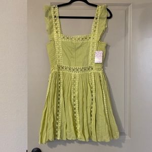 NWT Free People Verona Lace Trim Mini Dress Lime XL
